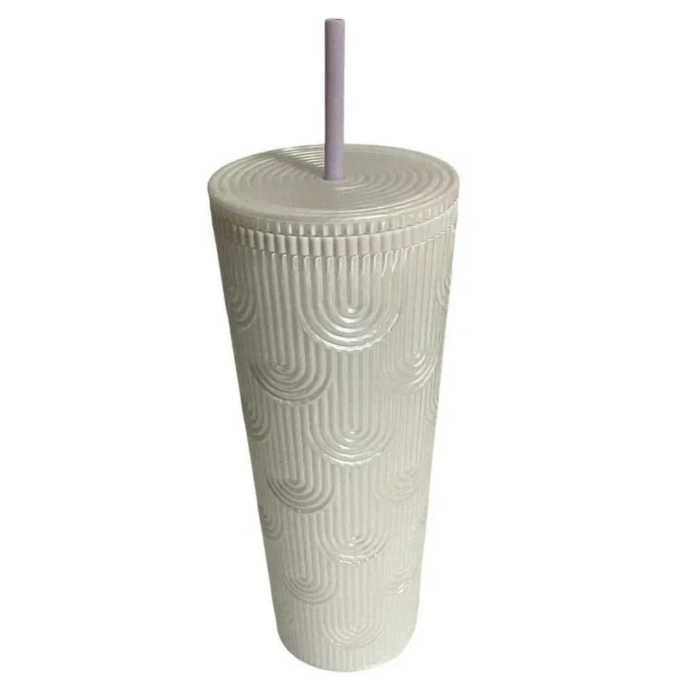 Starbucks Spring 2023 White Pearl Shell Scales Mermaid Cold Cup Tumbler 24 oz